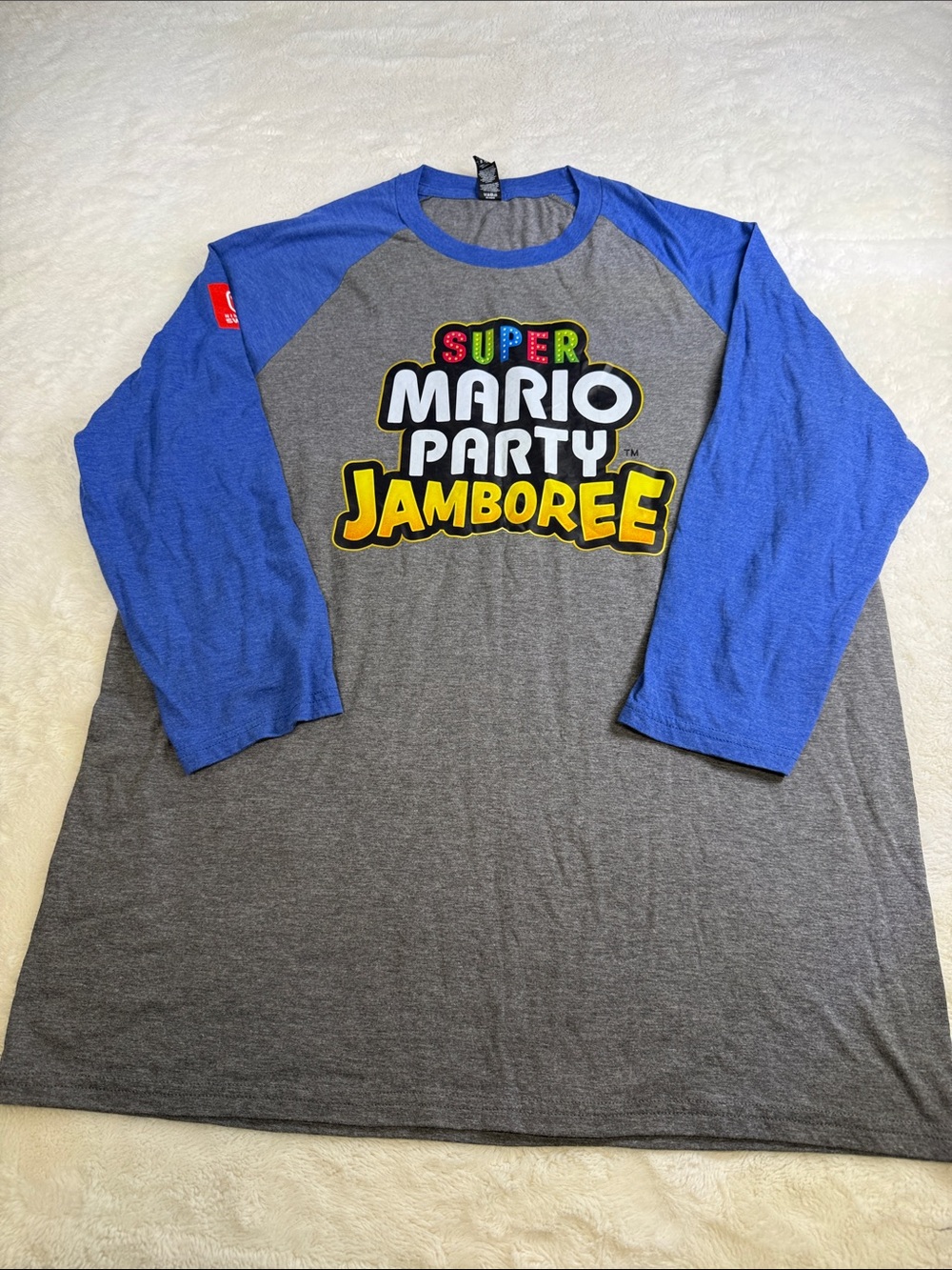 Men’s Nintendo Party Jamboree Kids Raglan Shirt - Gray and Blue adult size large